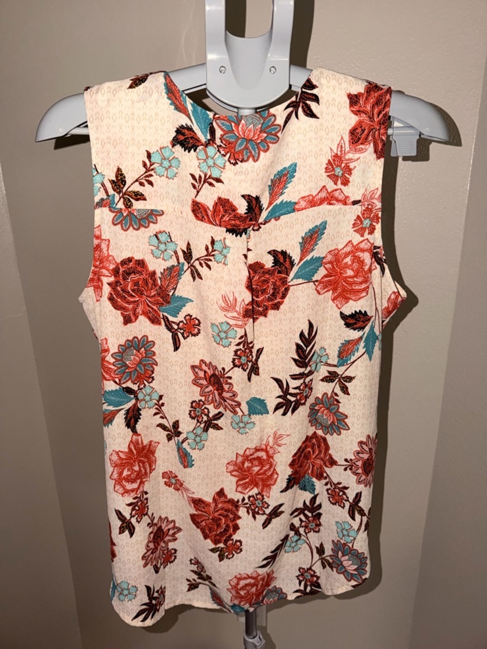 Maurices Cream Blouse with Coral & Teal Floral Print - Picture 6 of 6